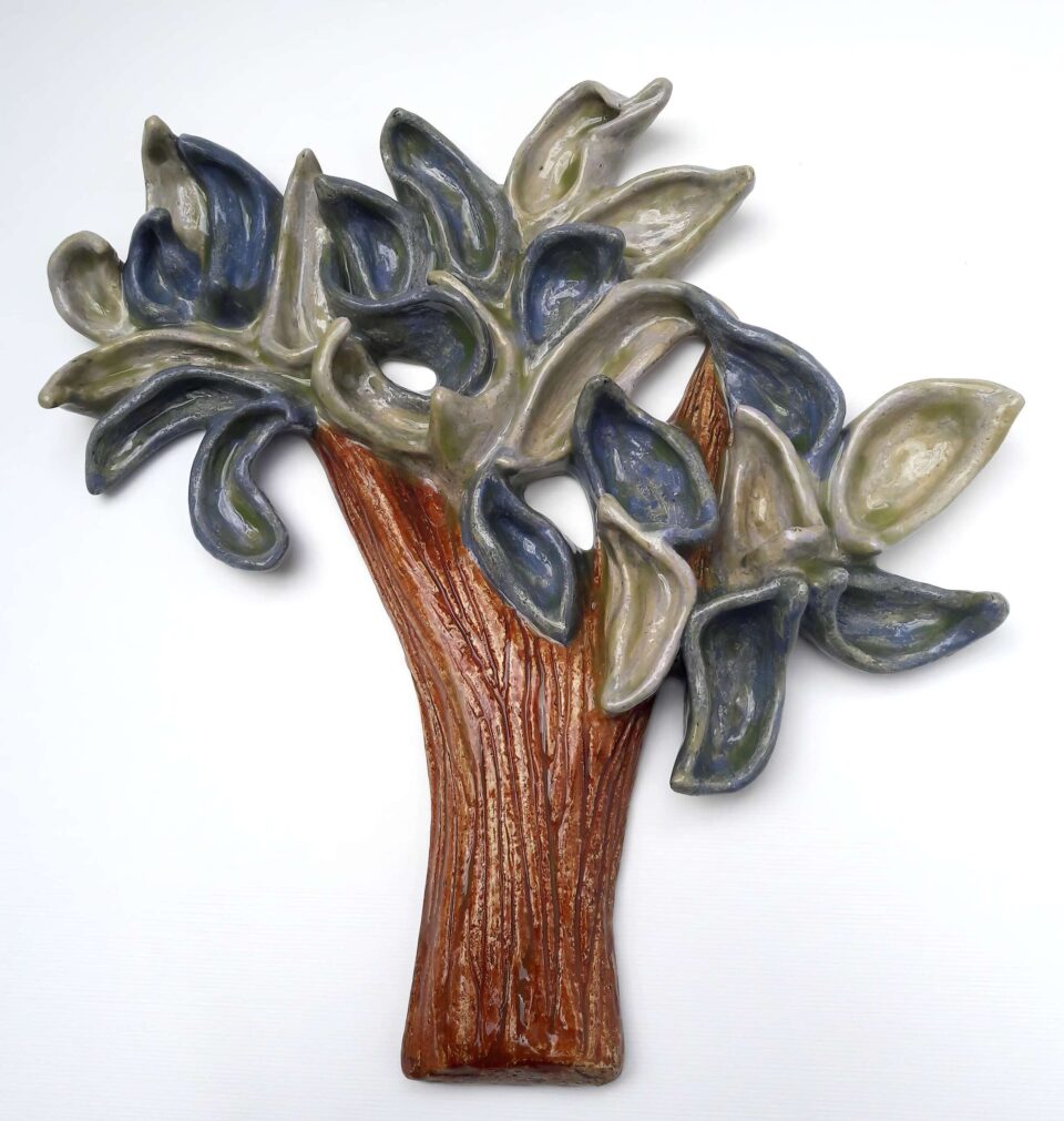 2021 Petit arbre bleu gris Terre cuite émaillée Hauteur 30 cm