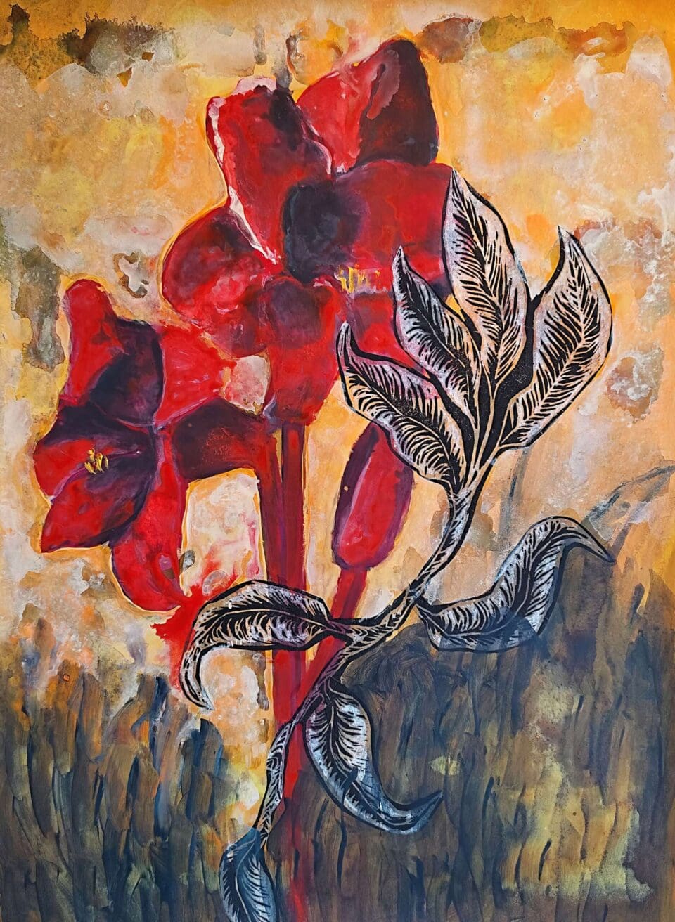 Amaryllis 2, Acrylique sur papier 50x70 cm 2022