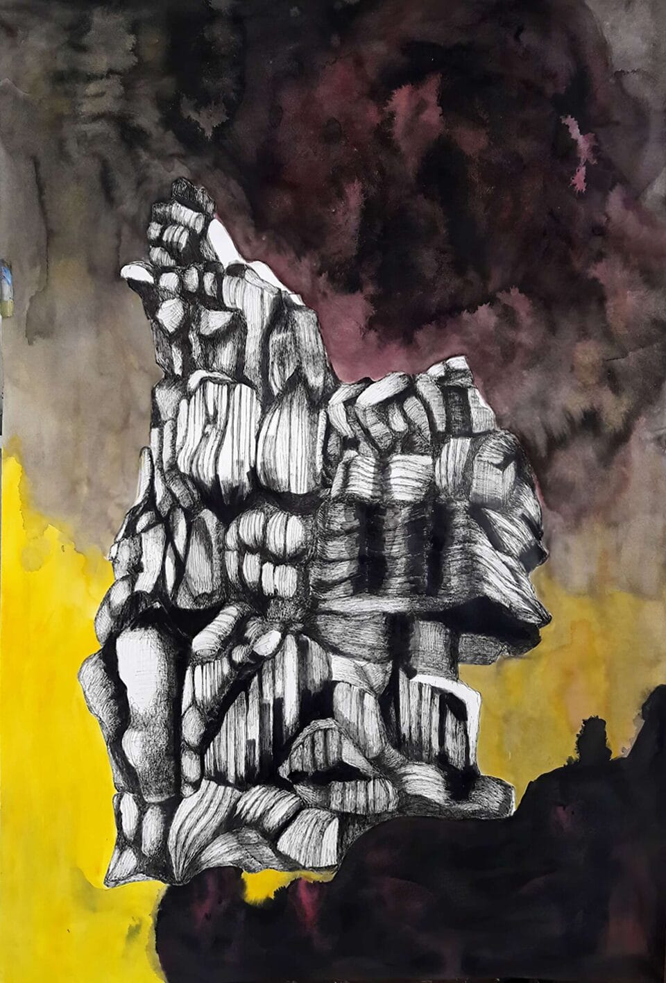 Hoodoos 2017, encre de chine et aquarelle sur papier, 100x70 cm 1