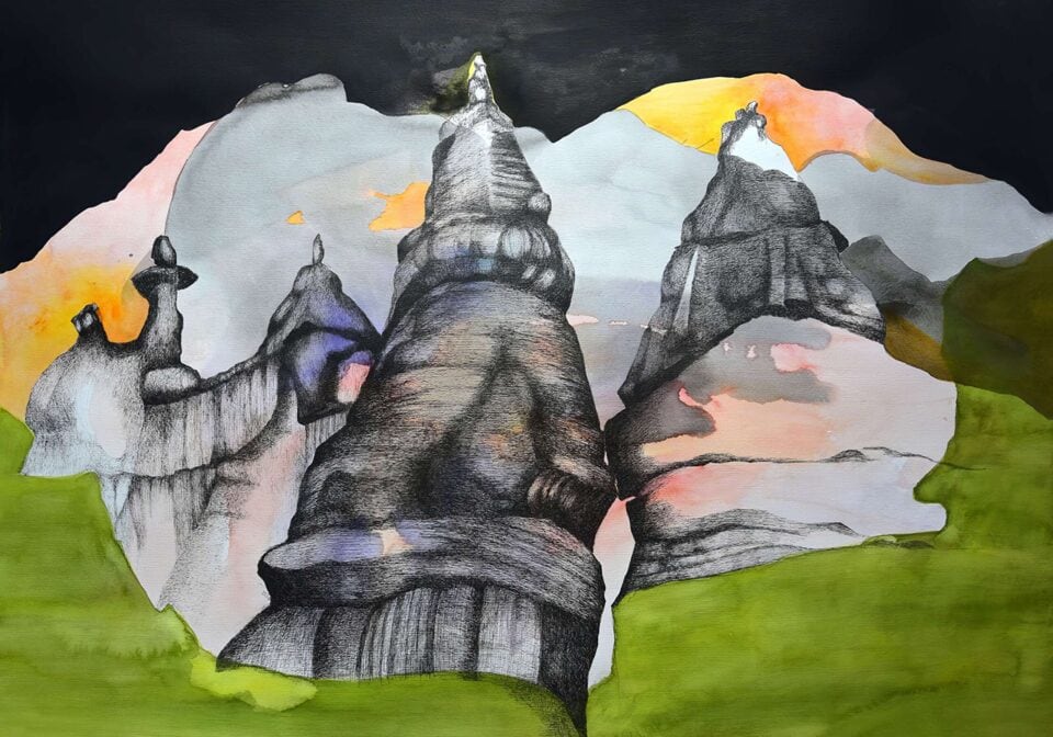 Hoodoos 2017, encre de chine et aquarelle sur papier, 100x70 cm 2