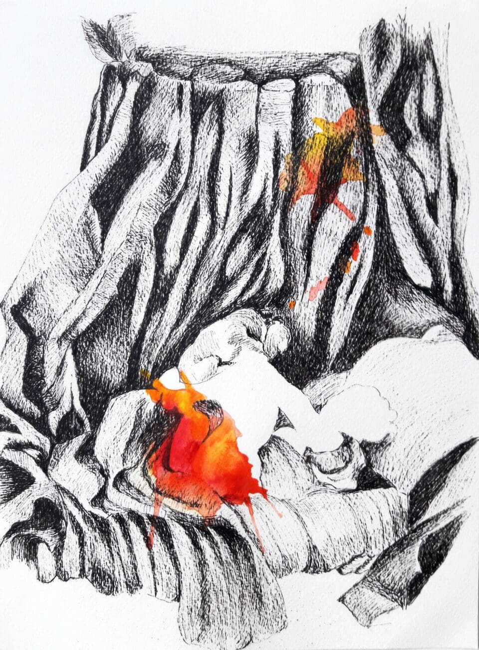 Jeune fille d'après Fragonard 2020, Encre de chine et aquarelle sur papier, 24x32 cm