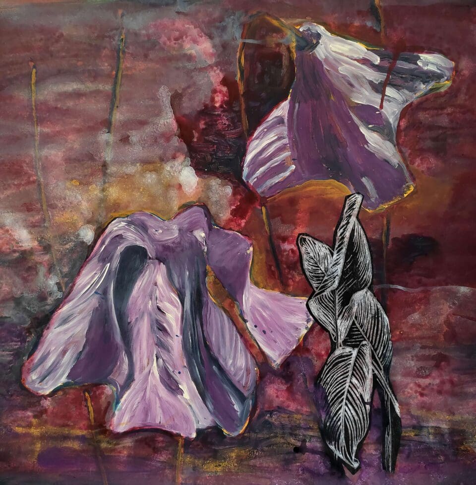 Les vespérales 6, 2021 Acrylique et gravure sur papier 80x80 cm