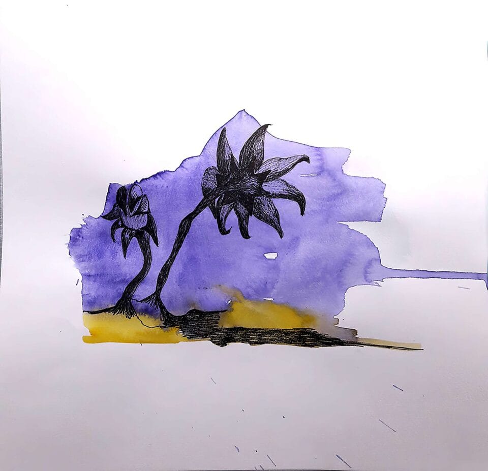 Petits tournesols 2020, encre de chine et aquarelle sur papier, 30x30 cm 3