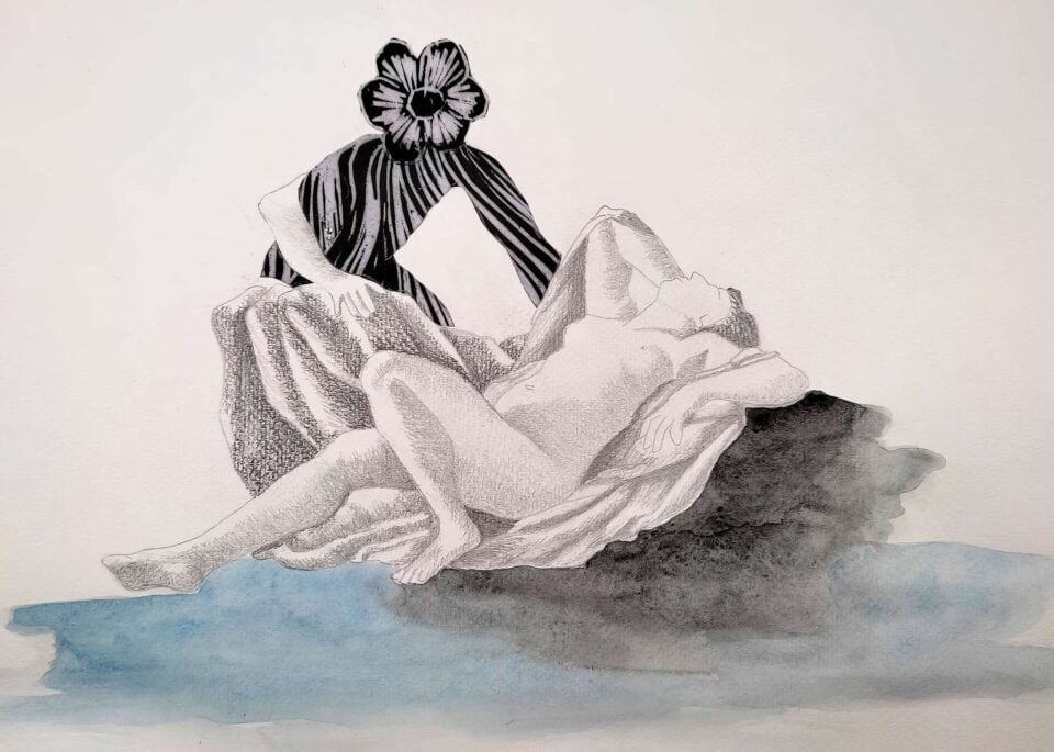 Rêve érotique, 2023 Graphite, gravure et aquarelle sur papier, 40x30 cm 3