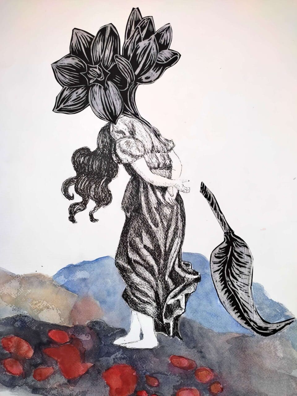 Série Métamorphoses 2023, encre de chine, aquarelle et gravure sur papier, 30x42 cm 9