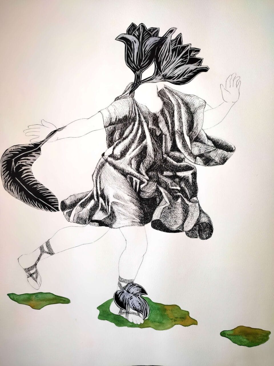 Série Métamorphoses 2023, encre de chine, aquarelle et gravure sur papier, 50x65 cm 2