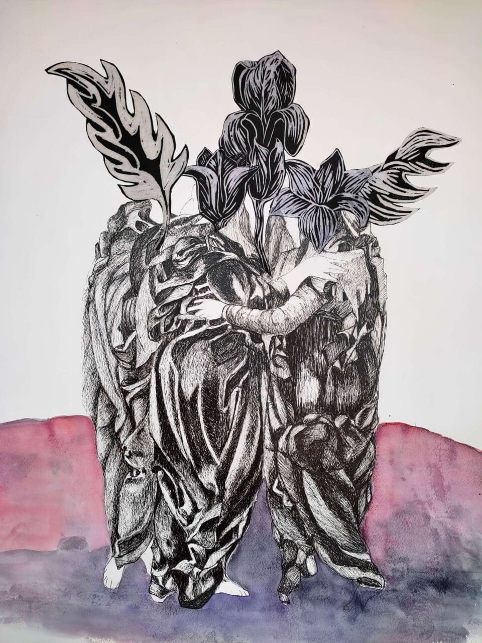 Série Métamorphoses 2023, encre de chine, aquarelle et gravure sur papier, 50x65 cm 7