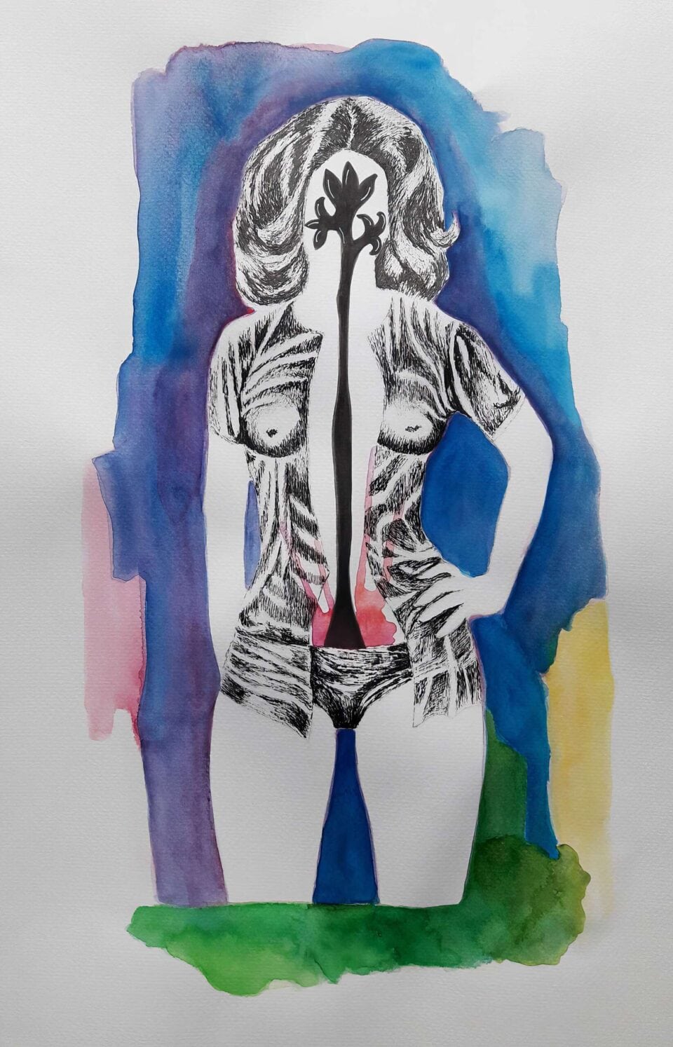 Sexy Girl 1 2021, Encre de chine et aquarelle sur papier, 30x40 cm