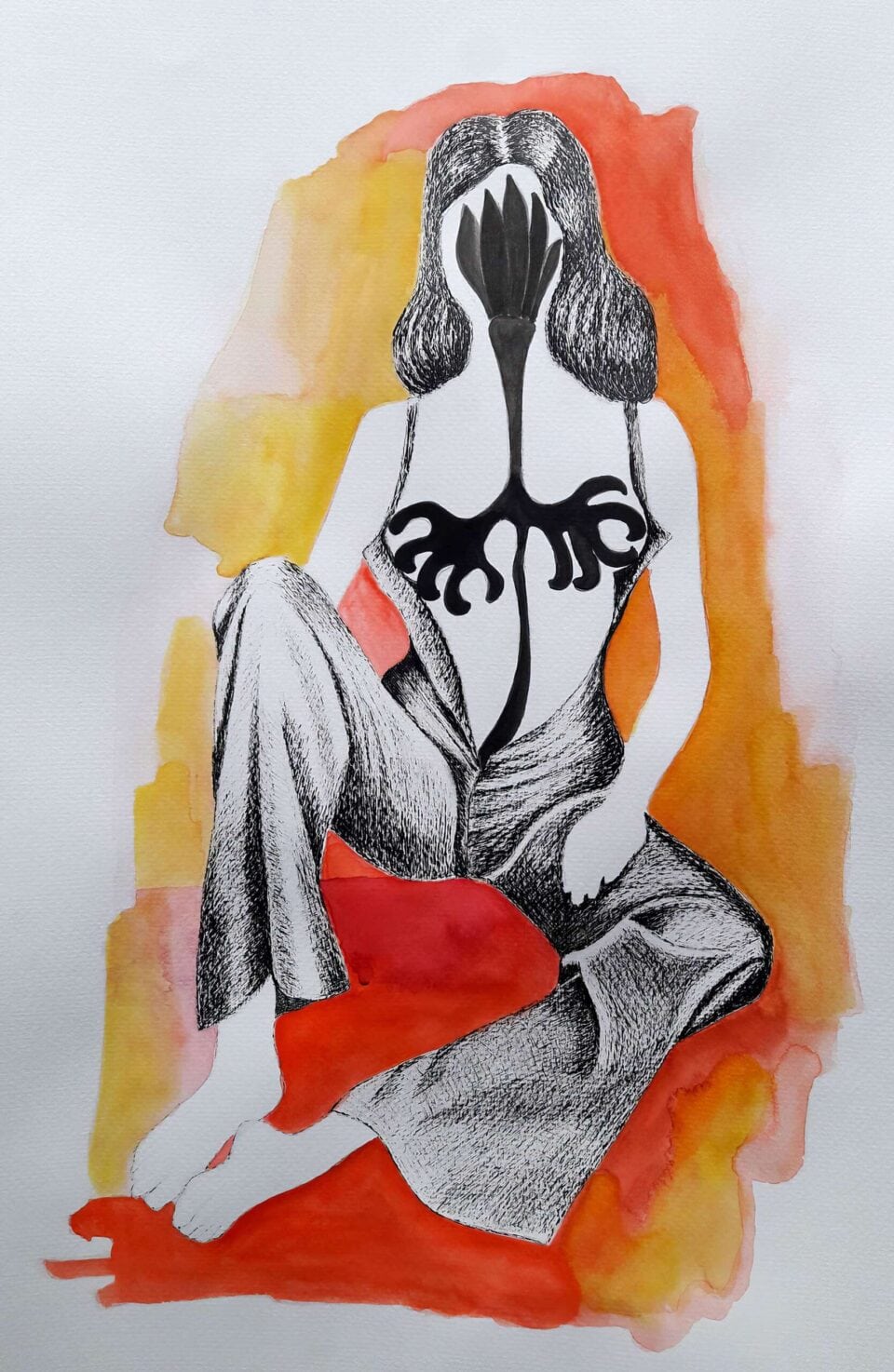 Sexy Girl 2 2021, Encre de chine et aquarelle sur papier, 30x40 cm
