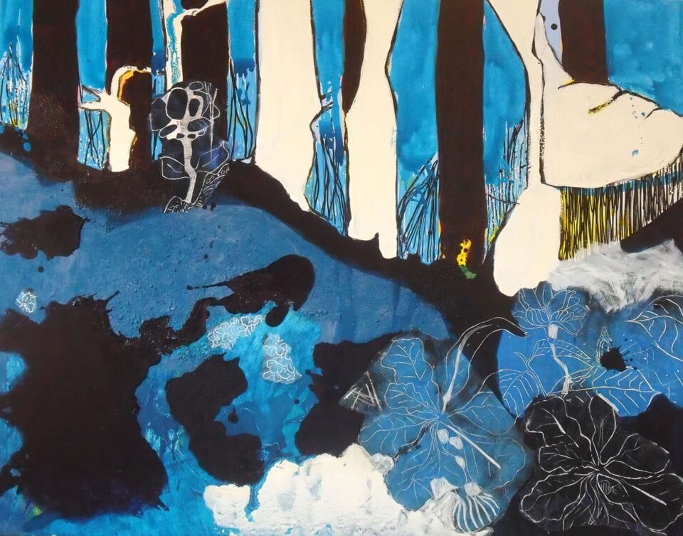 Variation en Bleu et Blanc, 2013 Acrylique et gravure sur toile 146x114 cm
