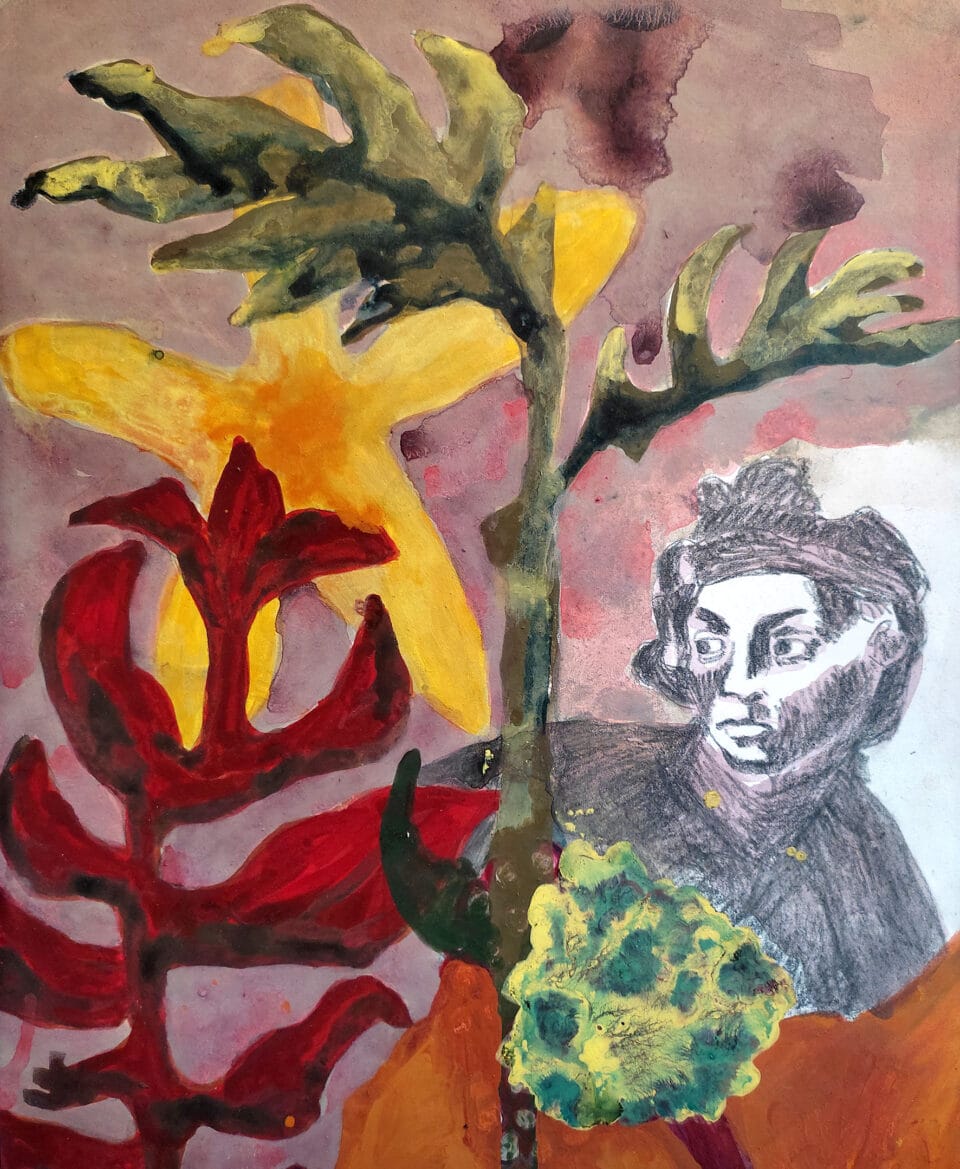 Shelter 5, Acrylique sur papier 50x65 cm, 2023